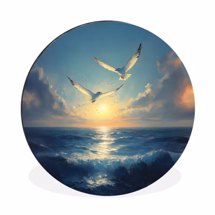 Wandcirkel Aluminium – Meeuwen - Zee - Wolken -Blauw — 1