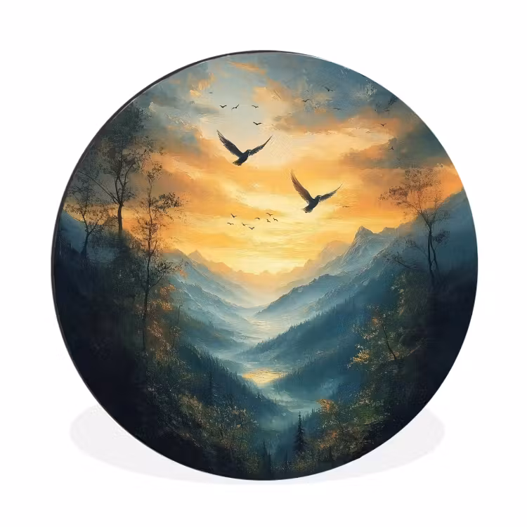 Wandcirkel Aluminium – Vogels - Zon - Bomen - Groen — 1