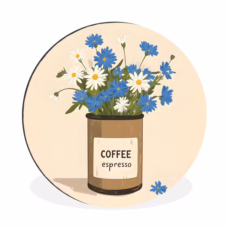 Wandcirkel - aluminium - Coffee - Blik - Minimalistisch - Bloemen — 1