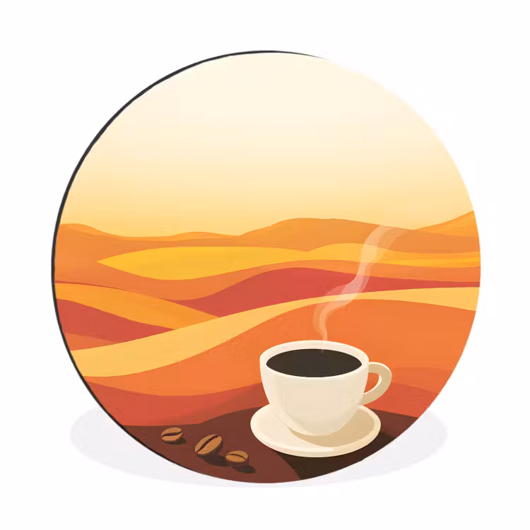 Wandcirkel - aluminium - Koffie - Landschap - Oranje - Koffiebonen — 1