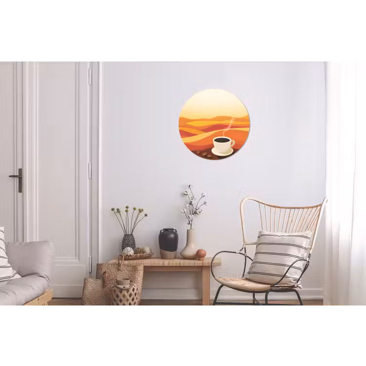 Wandcirkel - aluminium - Koffie - Landschap - Oranje - Koffiebonen — 2