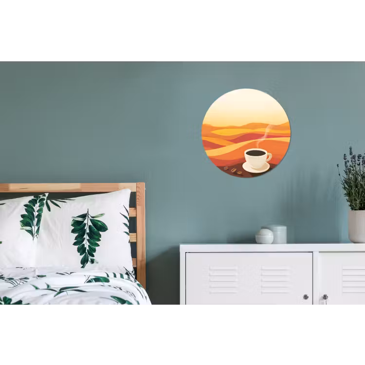 Wandcirkel - aluminium - Koffie - Landschap - Oranje - Koffiebonen — 4
