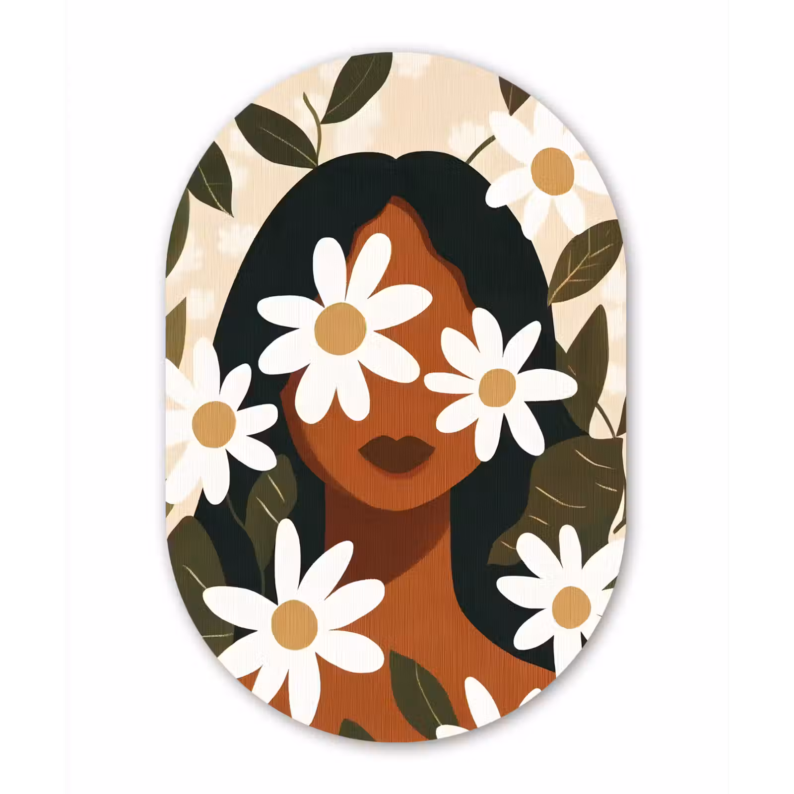Muurovaal glas - Illustratie - Vrouw - Madeliefjes - Wit — 1