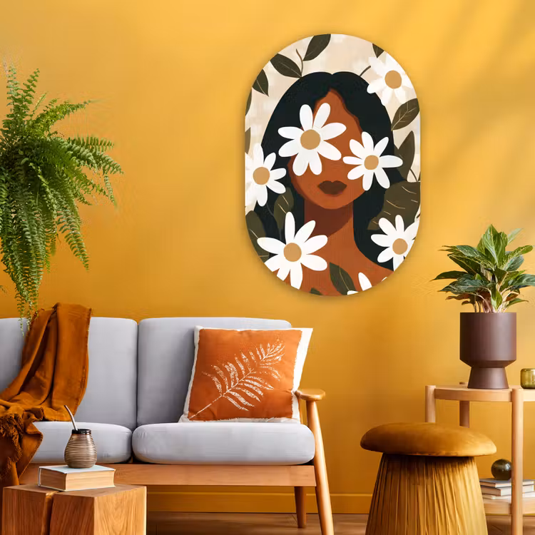 Muurovaal glas - Illustratie - Vrouw - Madeliefjes - Wit — 3