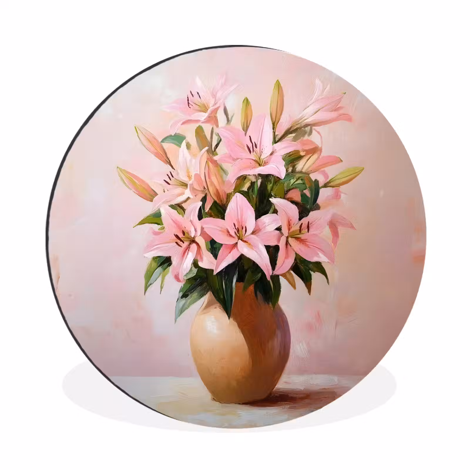 Wandcirkel - aluminium - Vaas - Bloemen - Roze — 1