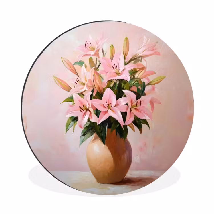 Wandcirkel - aluminium - Vaas - Bloemen - Roze — 1