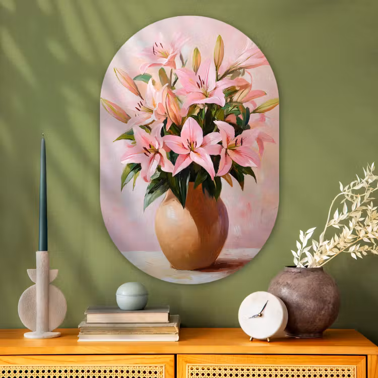 Muurovaal Glas – Vaas - Bloemen - Roze — 2