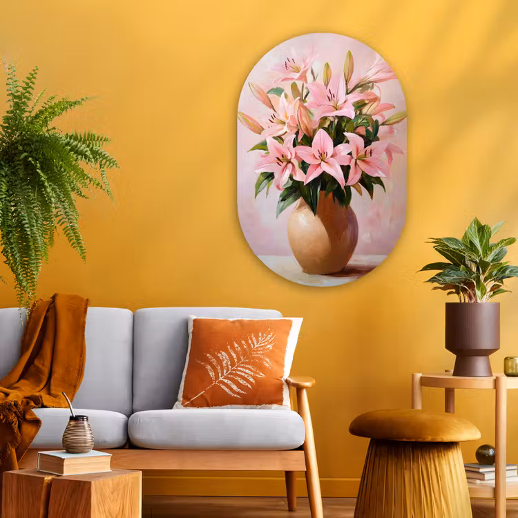 Muurovaal Glas – Vaas - Bloemen - Roze — 3