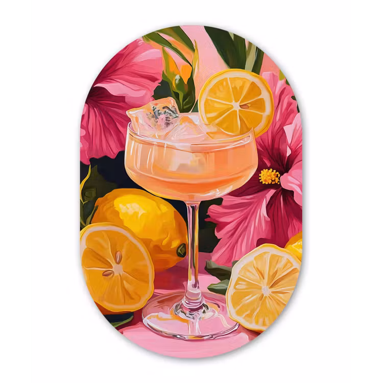 Muurovaal Glas – Drink - Bloemen - Yellow — 1