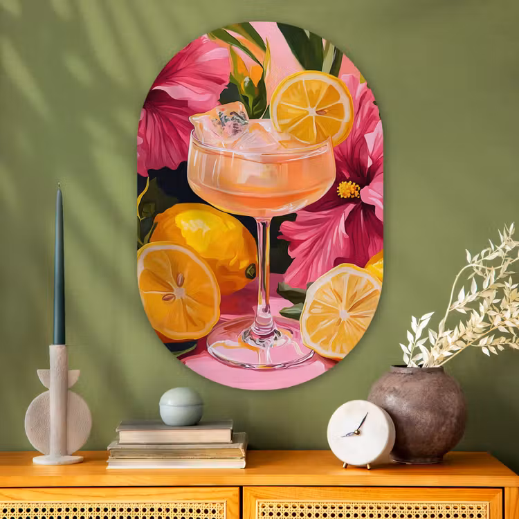Muurovaal Glas – Drink - Bloemen - Yellow — 2