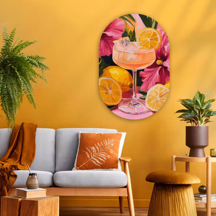 Muurovaal Glas – Drink - Bloemen - Yellow — 3