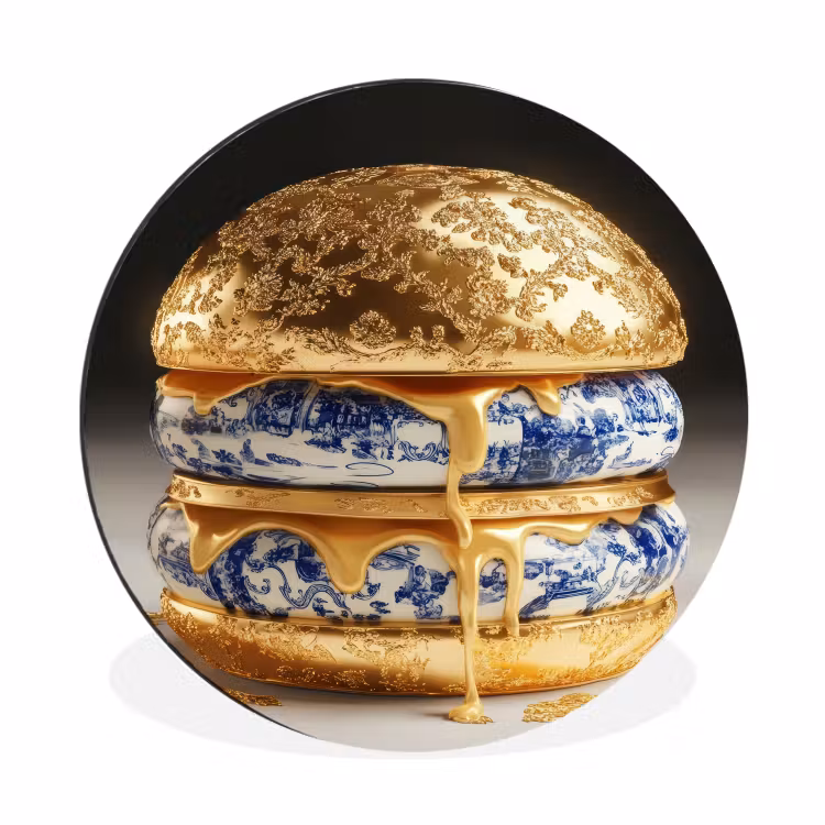 Wandcirkel - aluminium - Delftsblauw - Goud - Burger