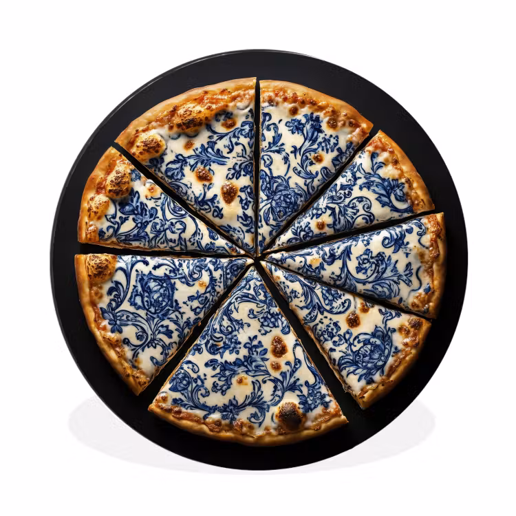 Wandcirkel - aluminium - Pizza - Eten - Delftsblauw