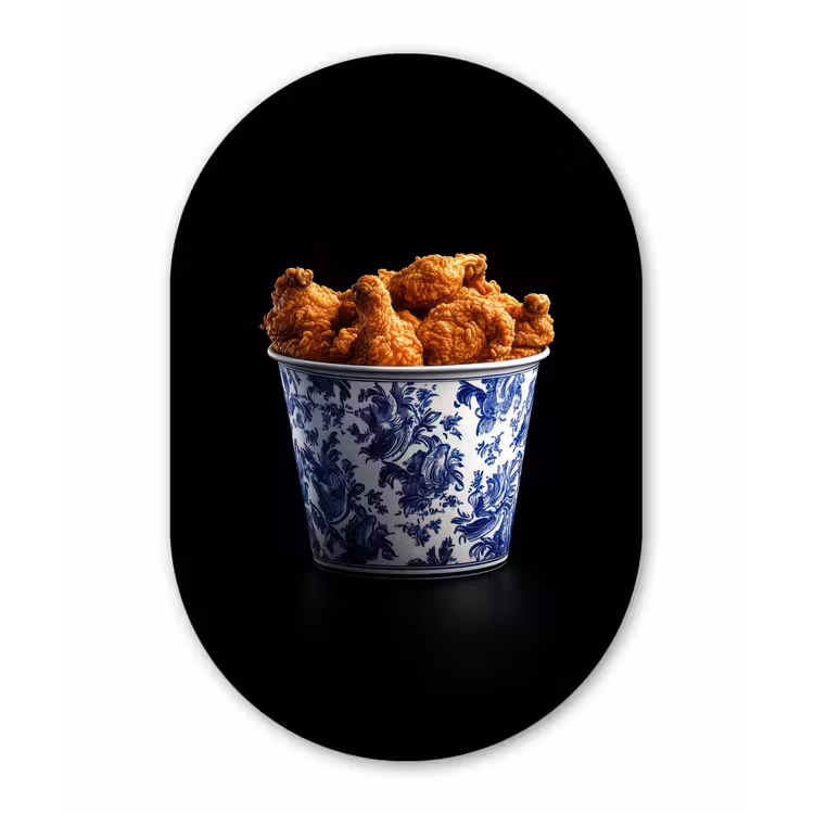 Muurovaal Glas – Kip - Bucket - Delfts blauw - Lekker