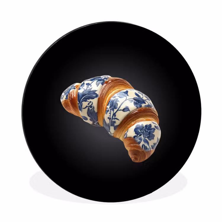 Wandcirkel - aluminium - Croissant - Bloemenpatroon - Delftsblauw