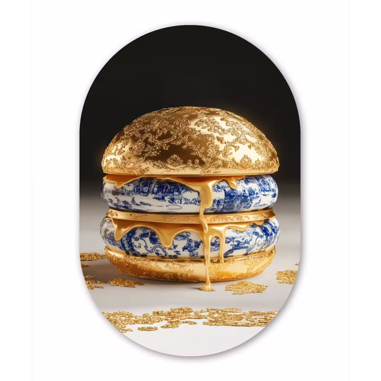 Muurovaal Glas – Delftsblauw - Goud - Burger — 1