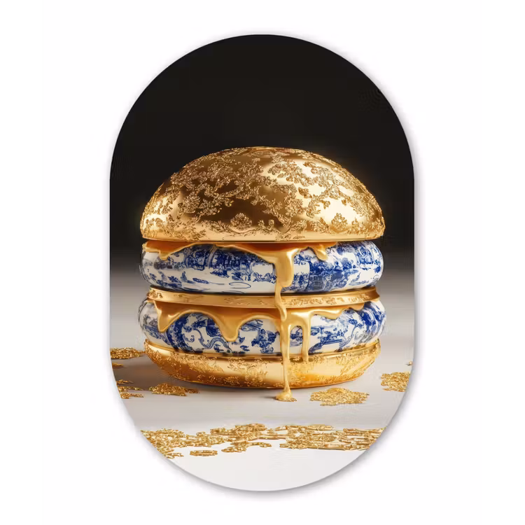 Muurovaal Glas – Delftsblauw - Goud - Burger