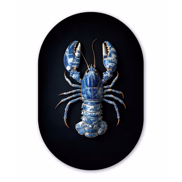 Muurovaal Glas – Kreeft - Delftsblauw - Schild - Stoer
