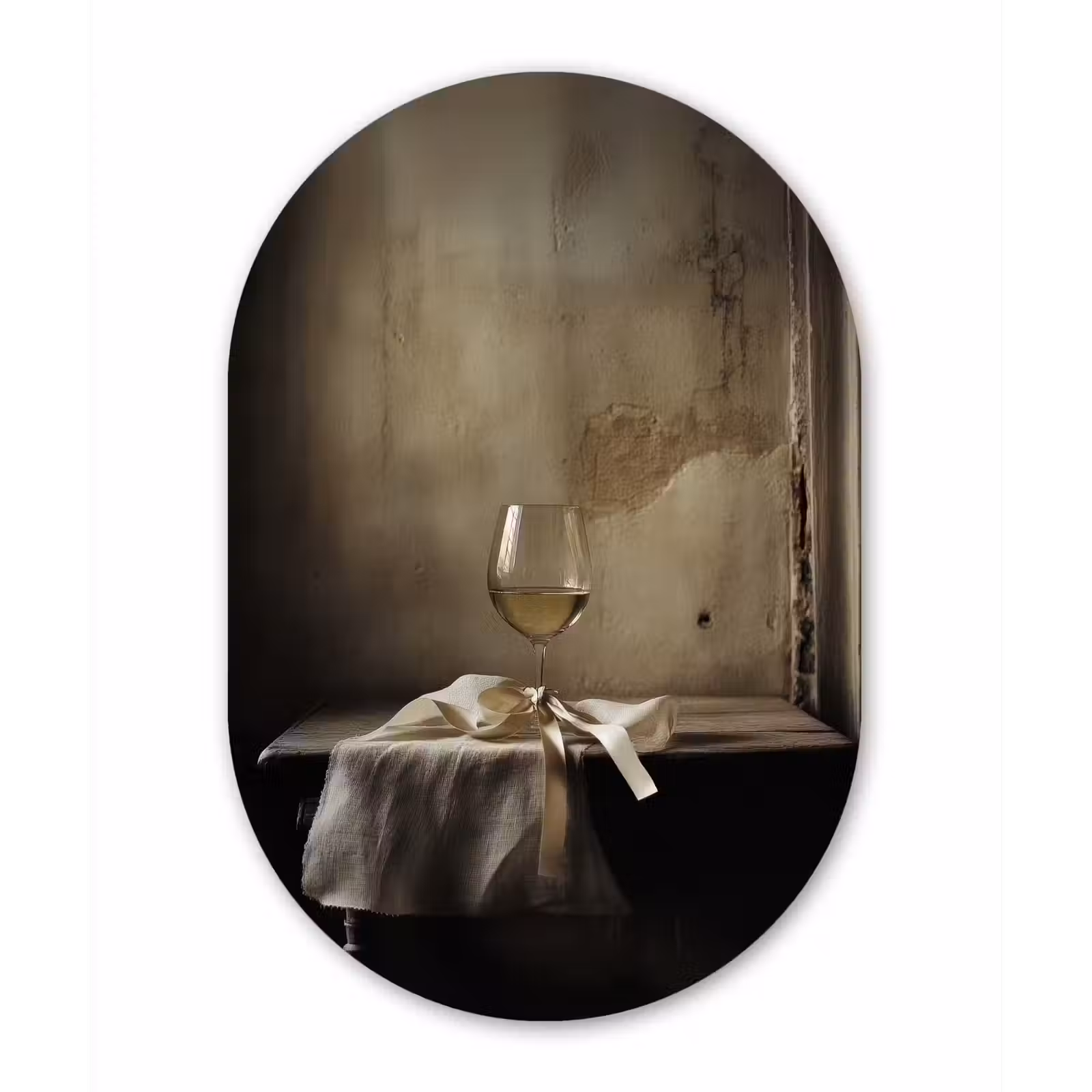 Muurovaal Glas – Strik - Beige - Witte - Wijn — 1