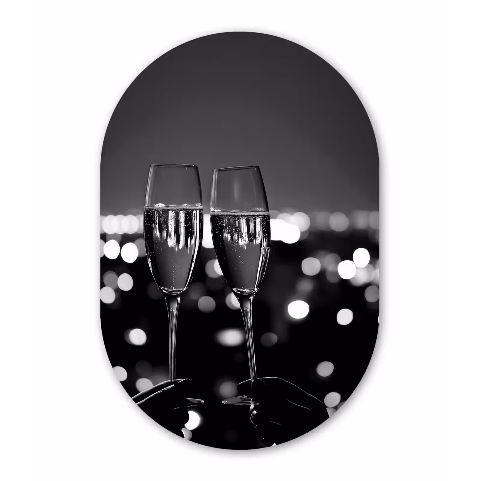 Muurovaal Glas – Bubbels - Proosten - Champagneglazen - Stadslichten — 1