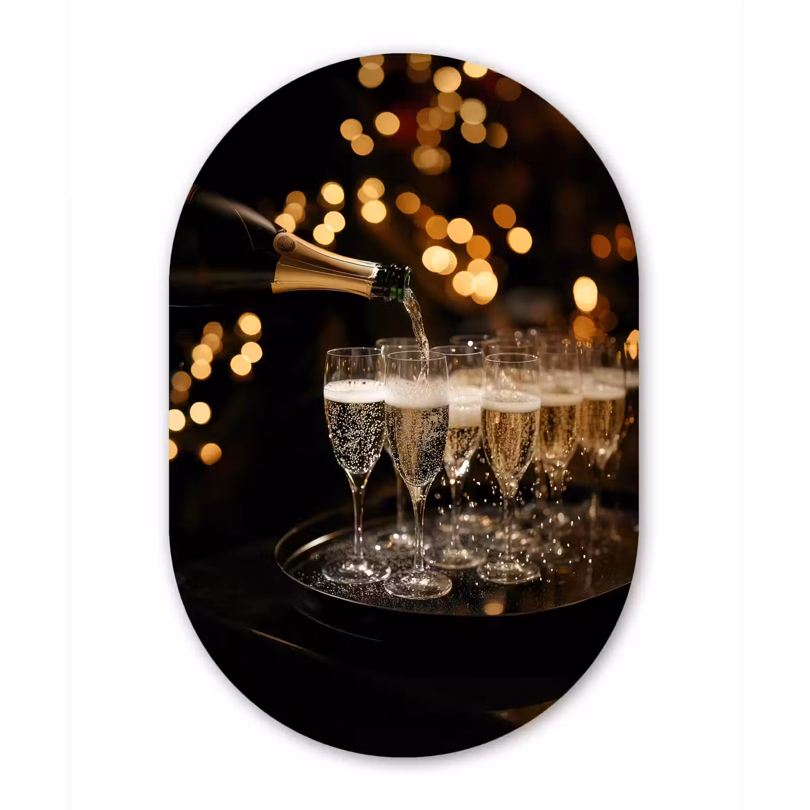 Muurovaal Glas – Lichtjes - Champagne - Glazen — 1