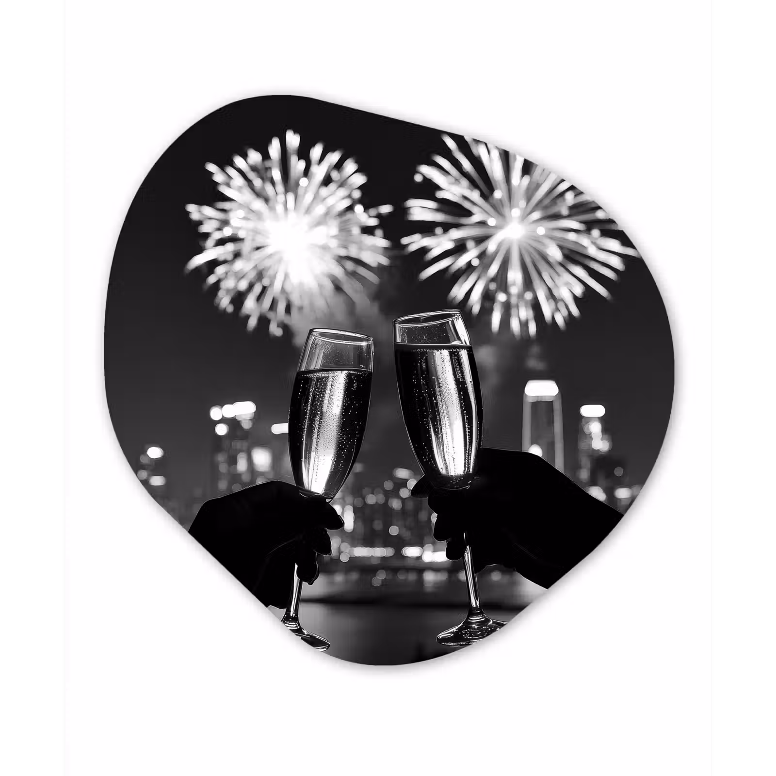 Organisch schilderij – Vuurwerk - Proosten - Skyline - Champagne — 1