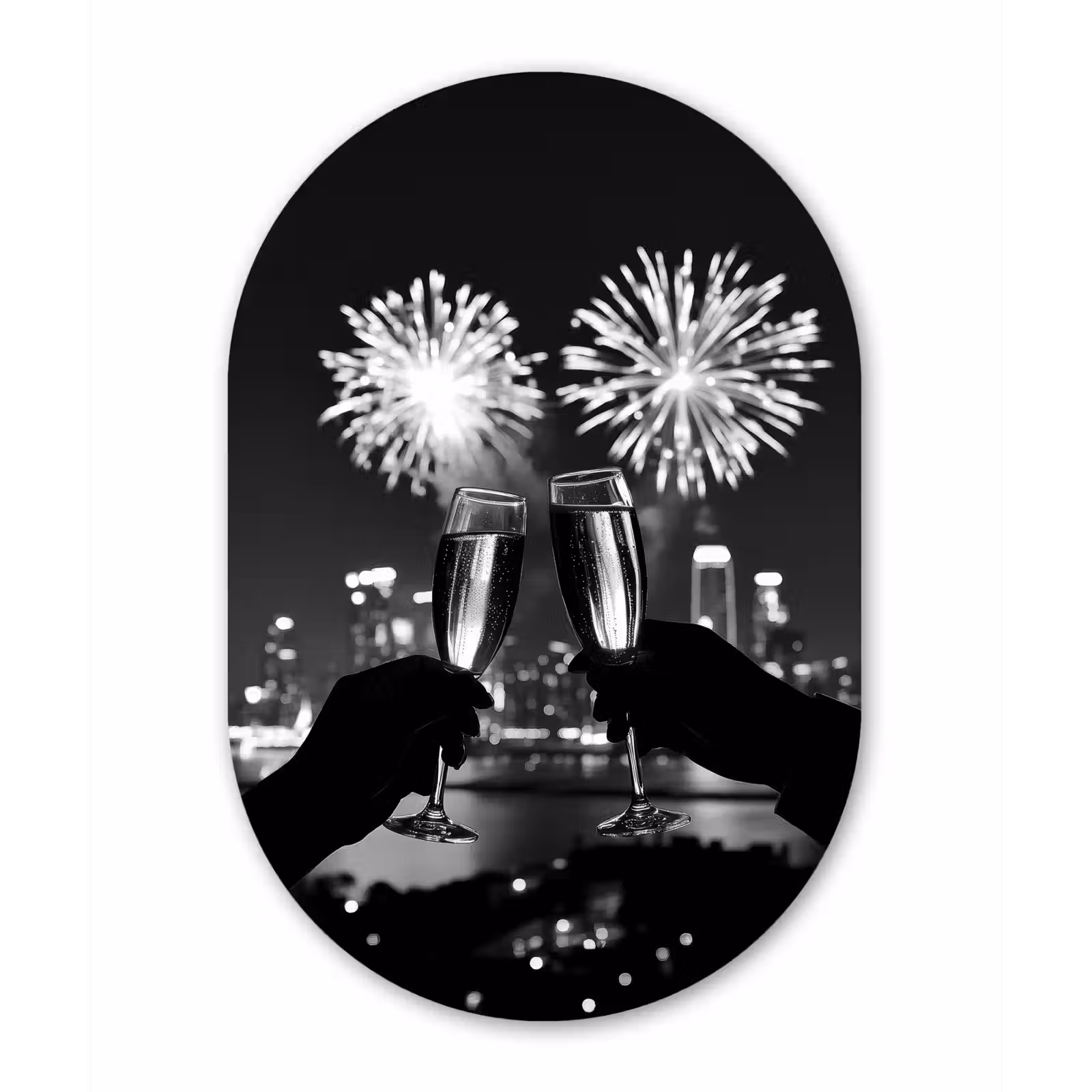 Muurovaal Glas – Vuurwerk - Proosten - Skyline - Champagne — 1