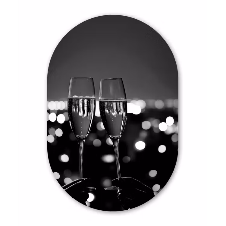 Muurovaal Glas – Bubbels - Proosten - Champagneglazen - Stadslichten — 1