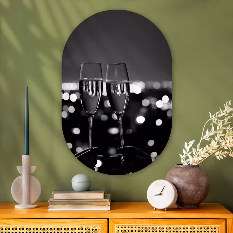 Muurovaal Glas – Bubbels - Proosten - Champagneglazen - Stadslichten — 2