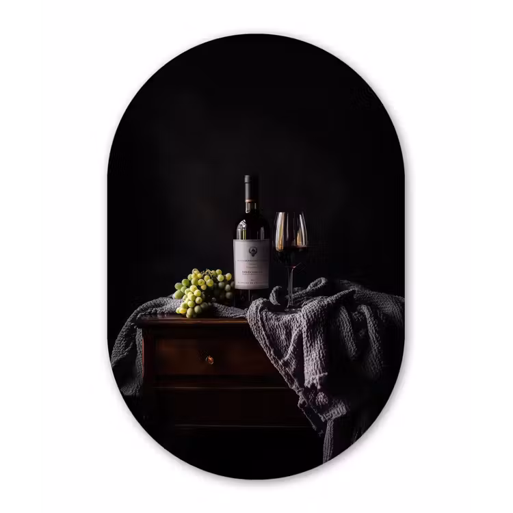 Muurovaal Glas – Druiven - Wijn - Rood - Tafel — 1