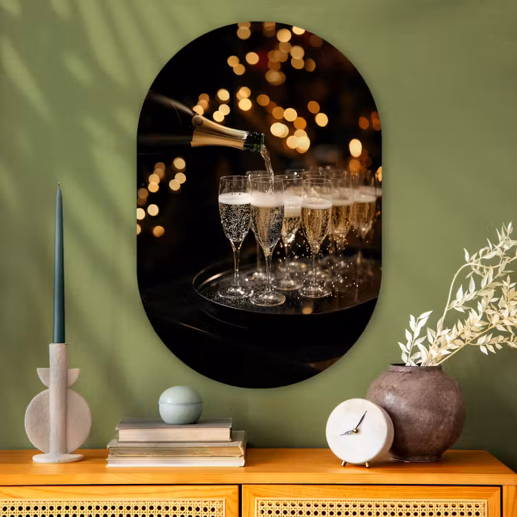 Muurovaal Glas – Lichtjes - Champagne - Glazen — 2