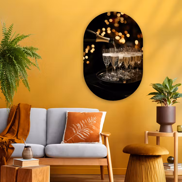 Muurovaal Glas – Lichtjes - Champagne - Glazen — 3