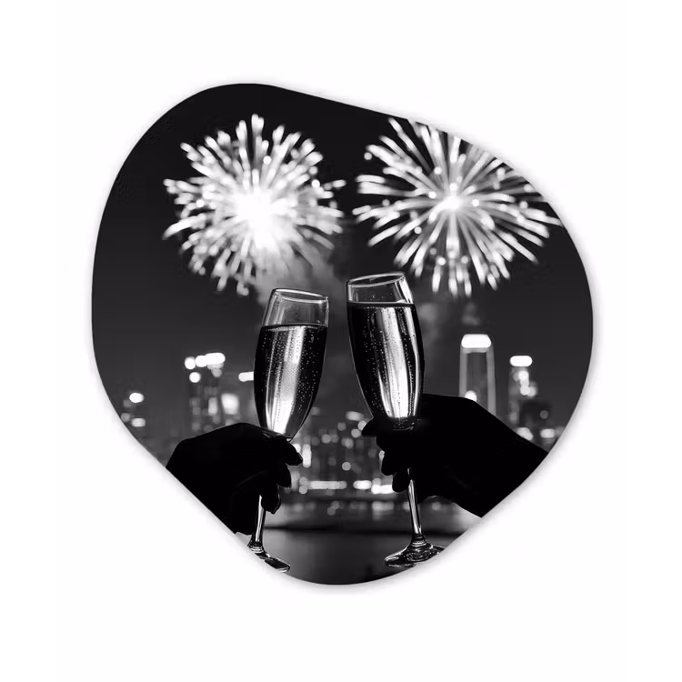 Organisch schilderij – Vuurwerk - Proosten - Skyline - Champagne — 1