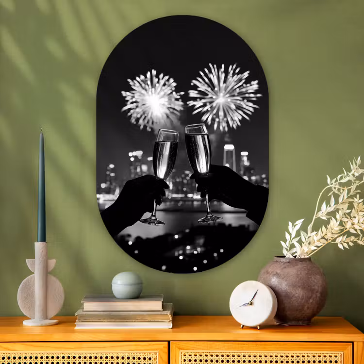 Muurovaal Glas – Vuurwerk - Proosten - Skyline - Champagne — 2
