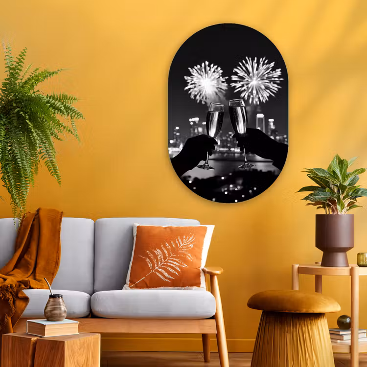 Muurovaal Glas – Vuurwerk - Proosten - Skyline - Champagne — 3