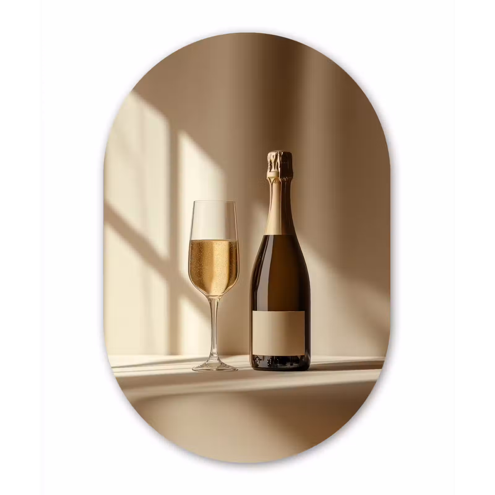 Muurovaal Glas – Champagne - Beige - Schaduw - Bubbels — 1