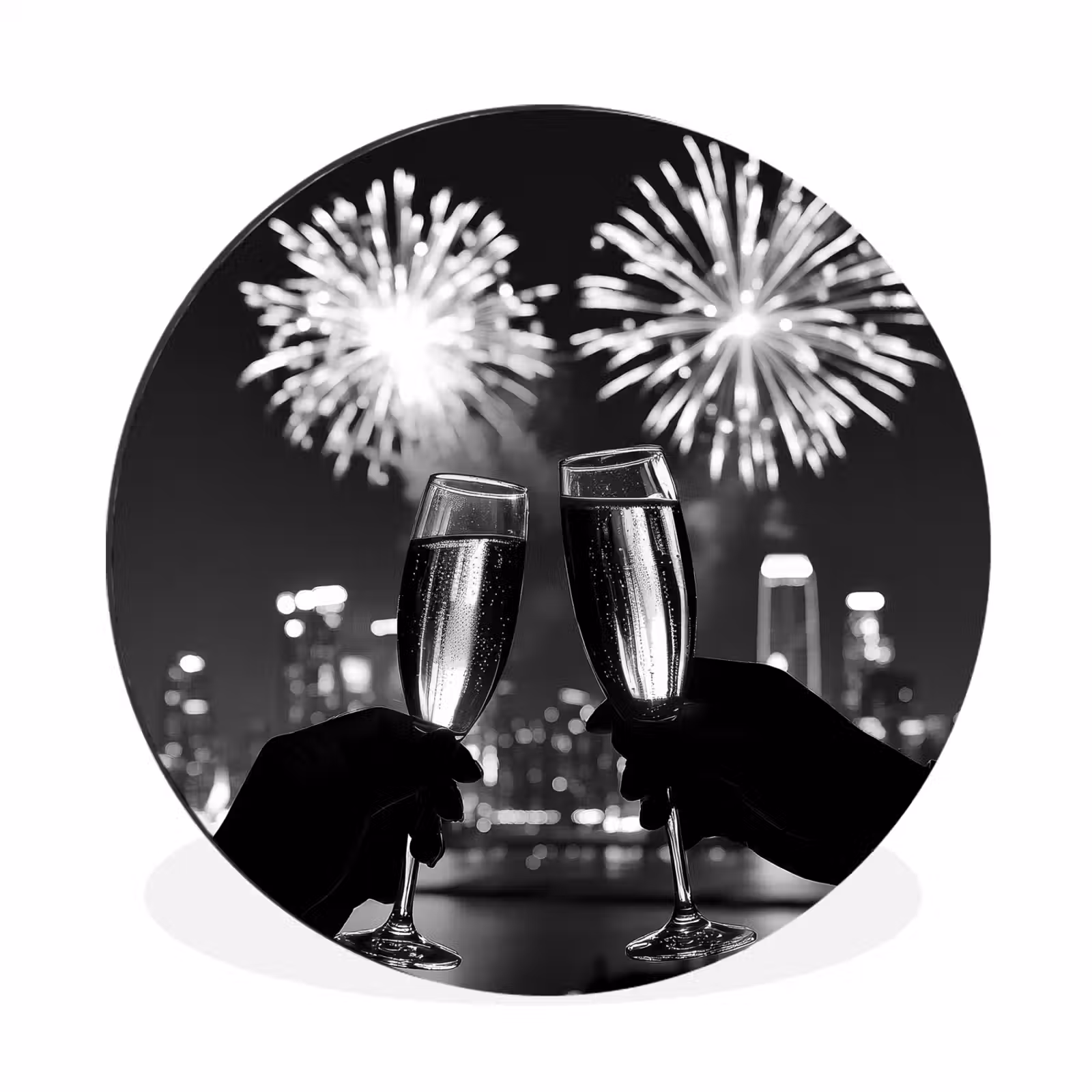 Wandcirkel - aluminium - Vuurwerk - Proosten - Skyline - Champagne — 1