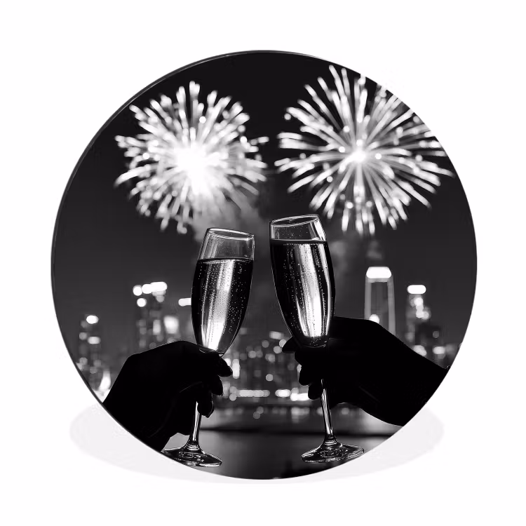 Wandcirkel - aluminium - Vuurwerk - Proosten - Skyline - Champagne — 1