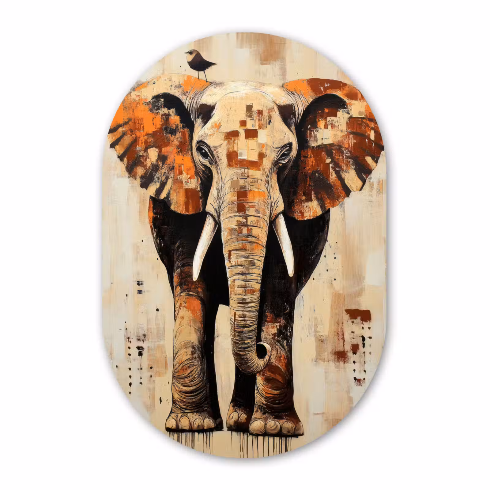 Muurovaal Glas – Olifant - Slurf - Mozaïek - Abstract — 1