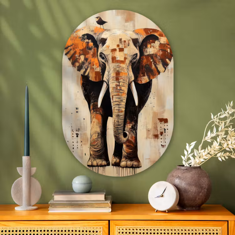 Muurovaal Glas – Olifant - Slurf - Mozaïek - Abstract — 2
