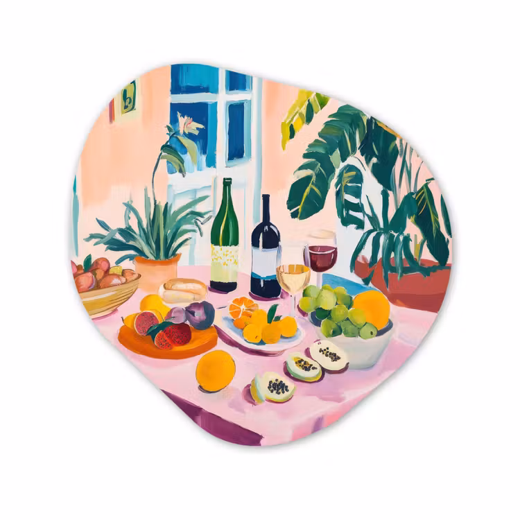 Organisch schilderij – Stilleven Fruit Wijn Tropische Planten