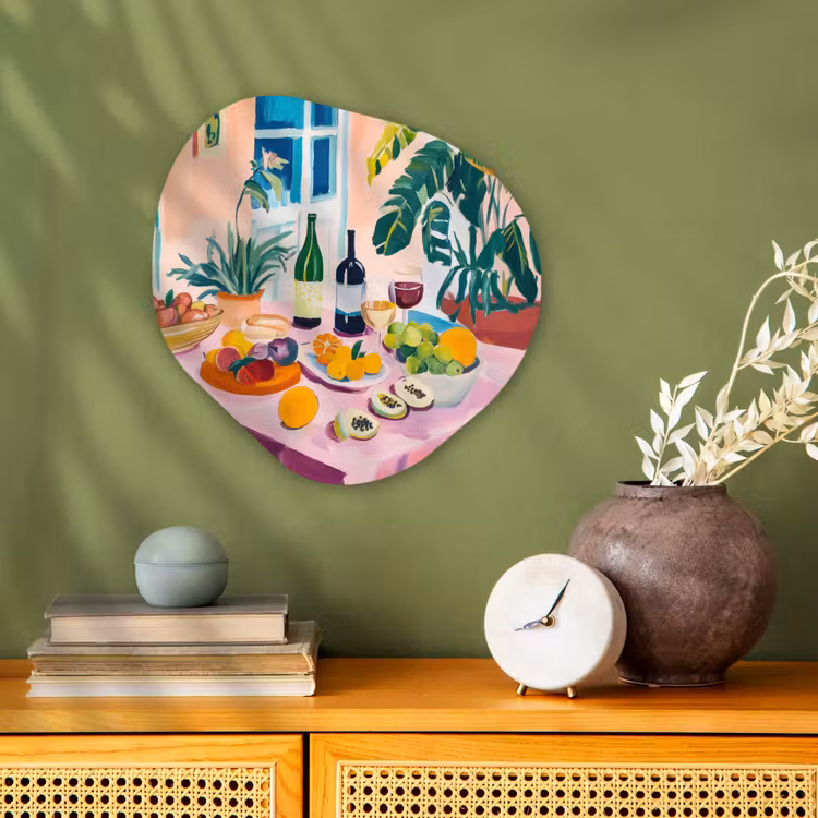 Organisch schilderij – Stilleven Fruit Wijn Tropische Planten — 2