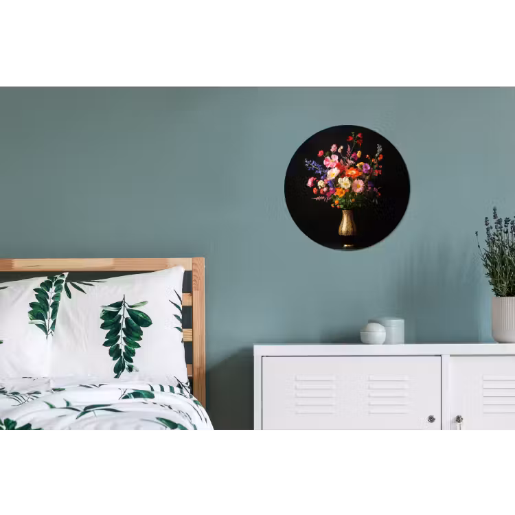 Wandcirkel - aluminium - Kleurrijk - Boeket - Vaas - Goud — 4
