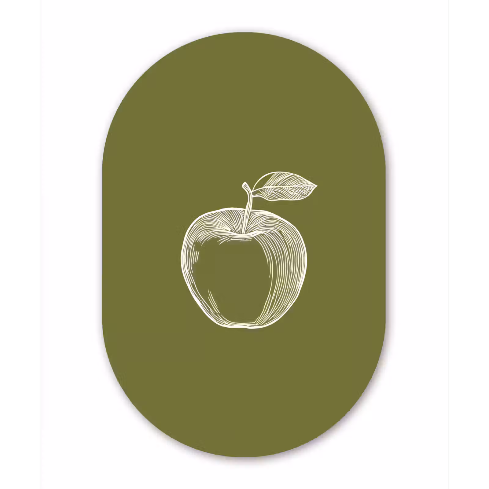 Muurovaal Glas – Lijntekening - Appel - Olijfgroen - Blaadje — 1