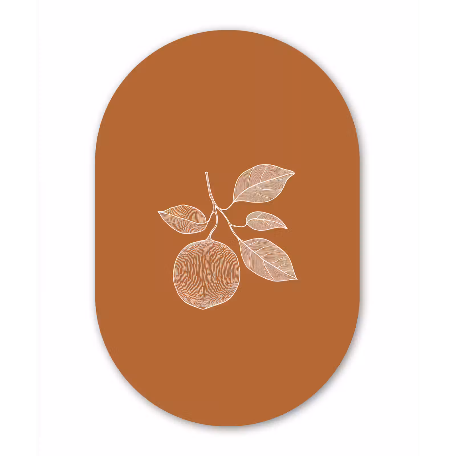 Muurovaal Glas – Sinaasappel - Getekend - Bladeren - Bruin — 1