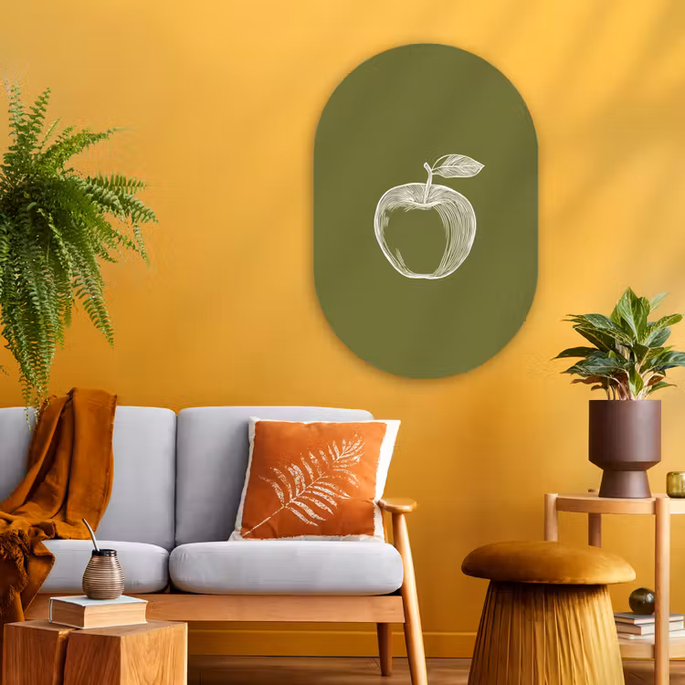 Muurovaal Glas – Lijntekening - Appel - Olijfgroen - Blaadje — 3
