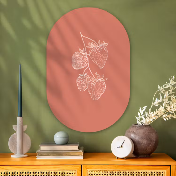 Muurovaal Glas – Minimalistisch - Illustratie - Aardbei - Tak — 2