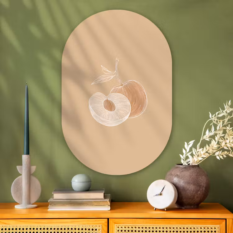 Muurovaal Glas – Perzik - Lijntekening - Pit - Beige — 2