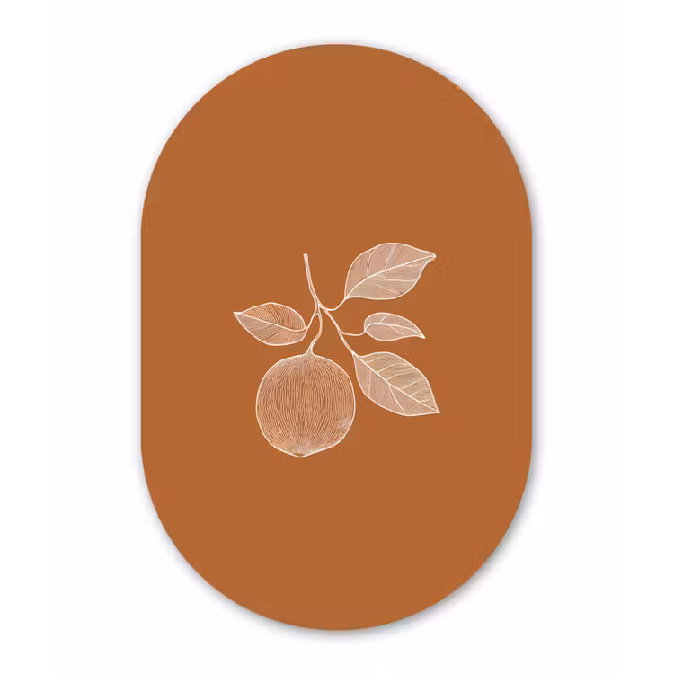 Muurovaal Glas – Sinaasappel - Getekend - Bladeren - Bruin — 1