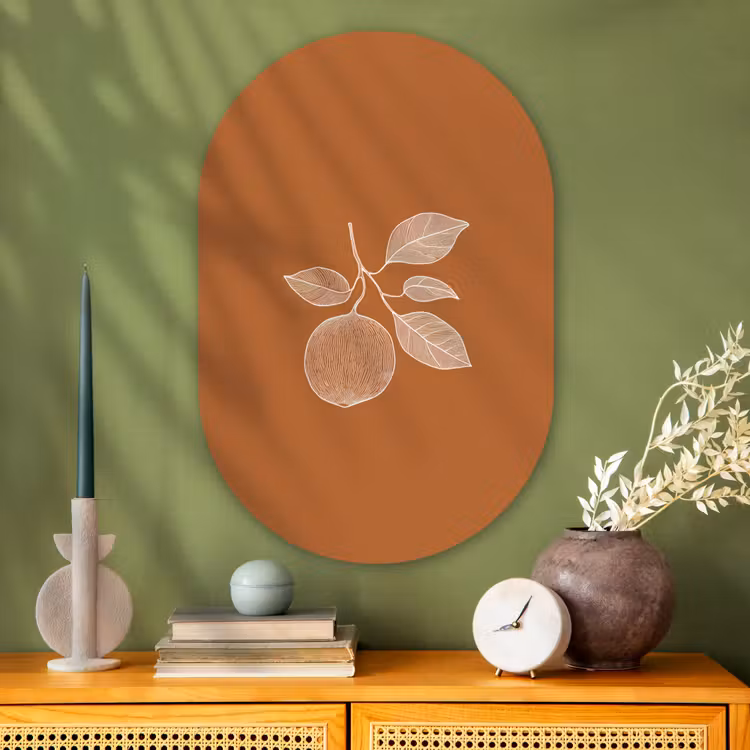 Muurovaal Glas – Sinaasappel - Getekend - Bladeren - Bruin — 2